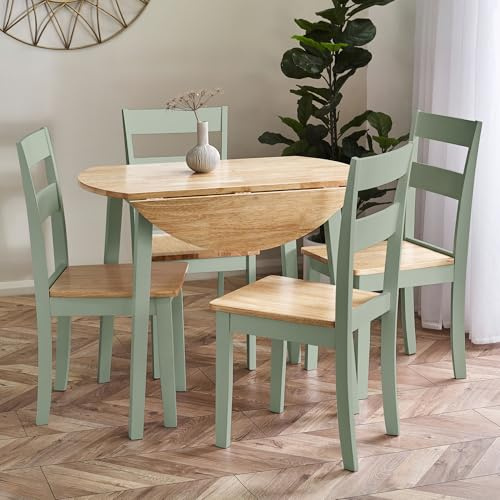 Julian Bowen Linwood Set of 2 Sage Green and Natural Dining Chairs | Cottage Kitchen Chairs for Dining Room, Sage Green & Oak Effect, Gently Curved Backrest, Wooden Seat