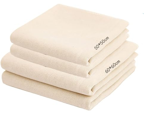 vaolmlop 4 Piezas Telas Filtrantes Reutilizable,2 Piezas(50x50cm),2 Piezas(60×60cm),Colador de Tela Ultrafina Lavable,Algodón Cheese Cloth,Filtro de Algodón para Colar Leche, Batidos de Frutas