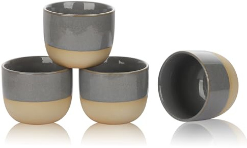 HOMSPE Juego de 4 tazas de café apilables, coloridas y únicas de cerámica esmaltada, tazas de café expreso de cerámica gris, 5 onzas para té y café