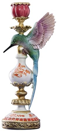 WERNS Bougeoir design colibri, multicolore, bougeoir pour bougie à tige, peint à la main, 13 cm x 14 cm x 32 cm