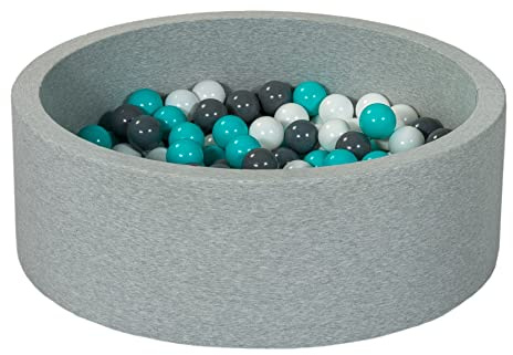 Velinda Piscina di Palline Colorate 150 per Bambini, Morbida, secca, in Schiuma, Gioco (Colori delle Palline: Bianco, Grigio, Turchese)
