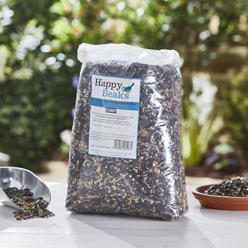 Happy Beaks Blue Tit Specialist Bird Seeds - (25.5kg) High Energy Mix Feed for Wild Garden Birds, 100% Natural Ingredients, split maize, black sunflower seed | Nutrient Rich Wild Bird Mixed Food