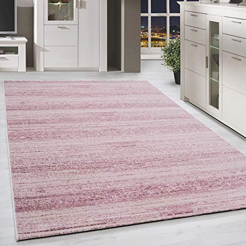 HomebyHome Teppich Wohnzimmer 160x230 cm Kurzflor Rosa Moderne Einfarbig Meliert Design - Esszimmer und Schlafzimmer Teppich Kurzflor Teppiche Extra Weich Pflegeleicht - Carpet Living Room