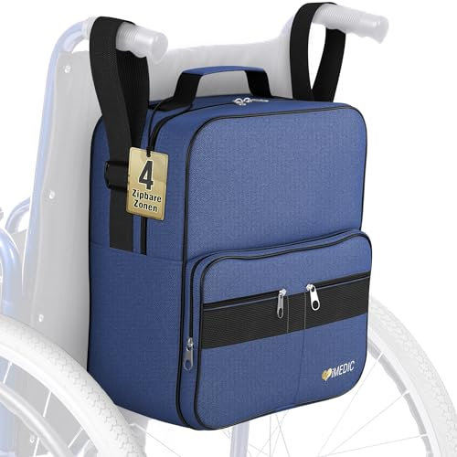 iMedic Borsa Deluxe per Sedia a Rotelle – Zaino per Sedia a Rotelle Elettrica & Scooter – Robusto & Spazioso – Blu