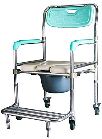 Toilettenrollstuhl Fahrbarer Nachtstuhl Tragbare Toilettenstuhl für Erwachsene Badezimmer Duschstuhl Mobiler Transportstuhl Rollstuhl Gepolsterter Toilettenrollstuhl