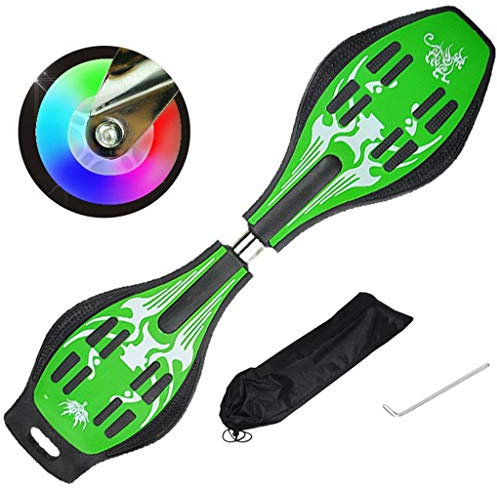 LZY YEENUO Caster Board Vitality Board Waveboard Unisexe, Planche à roulettes pour Planche Courte avec Roues Lumineuses, Pont antidérapant Rugueux, Roulette de Vague de Surf de Rue concavée （Vert）