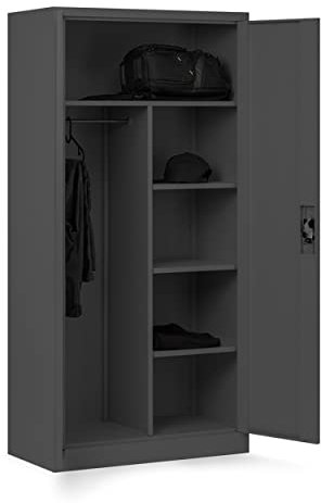 Domator Metallschrank 185 x 90 x 45 cm | Aktenschrank Abschließbar mit Kleiderstange, Pulverbeschichtung | Aufbewahrungsschrank Umkleideschrank Spind Kleiderstange | Anthrazit