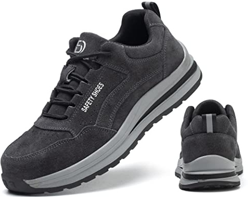 IYVW 687 Chaussures de Sécurité Homme Embout Acier Respirant Chaussures de Travai Anti Ponction Baskets de Securite noir gris 38 EU