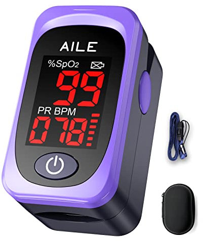 Pulsoximeter,AILE oximeter, Fingeroximeter,messgerät finger Blutsauerstoff/SpO2 & Herzfrequenz,sichere und genaue Oximeter,einfach zu bedienen/lesen,langlebig,tragbar für Erwachsene mit Umhängeband