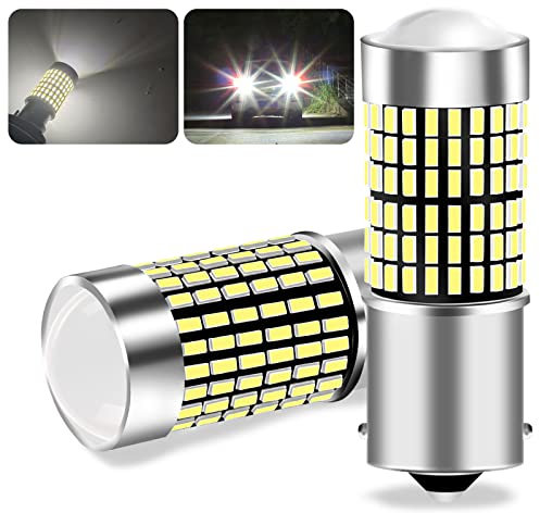 2PCS 1156 P21w Reverse Light Bulb Ba15s, Canbus Error Free White for Reverse Lights 144SMD 300% Brighter Waterproof 12-24V 23W Car LED Bulbs for Rear Fog Light, Rear Position Light