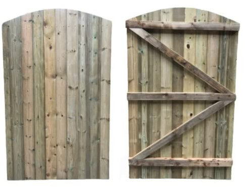 Sheds to Last - Timber Curved Top Wooden Garden Gate - Perfect Side Gate for Gardens with Tongue & Groove Cladding. Made from Pressure Treated Timber 6ft Tall - 1800mm Height x 900mm Wide