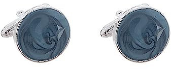 Epinki Manschettenknöpfe Herren mit Gravur, Rund Manschettenknöpfe Hochzeit Herren, Manschettenknöpfe Silber Dunkelblau für Unternehmen