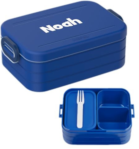 Mepal Bento Lunchbox Take A Break Midi - Personalisierte Brotdose mit Namen - Bento-Fach & Gabel - Geeignet für bis zu 4 Butterbrote - BPA-frei & Spülmaschinenfest - 900 ml - Vivid Blue