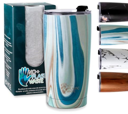 SET VASO TERMICO 600ml grande + LLAVERO PAJITA RETRACTIL. Mantiene frío y calor, triple capa, taza termica, vaso termo cafe para llevar con tapa doble uso, bebidas con hielo o bebidas caliente.