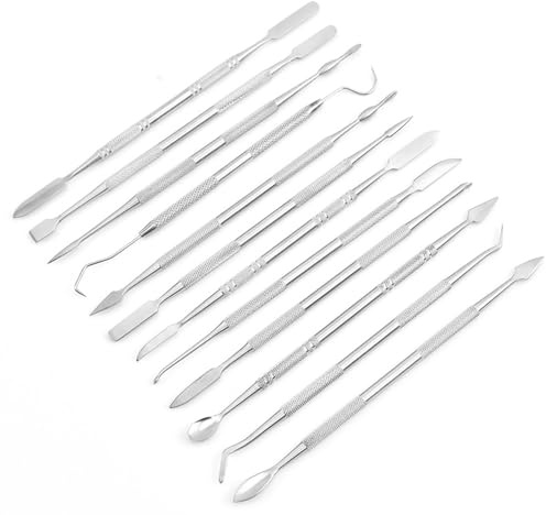 Juego de 12 piezas de acero inoxidable para tallado de cera,Acero Inoxidable para Esculpir Arcilla Tallar,Accesorios de Modelado,Herramientas de Bricolaje para Esculpir,Tallado de Cerámic