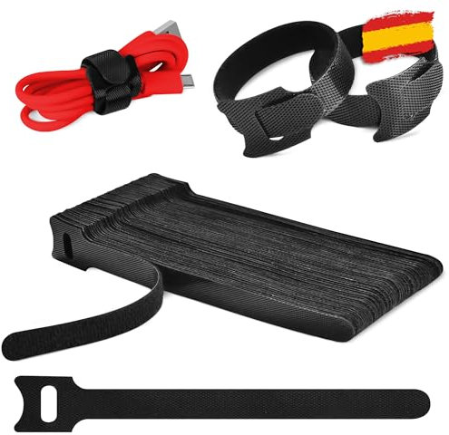 JUCES HOGAR® - Sujeta cables de Alta Resistencia - Bridas Reutilizables - Organizador cables para Orden Perfecto - 50 piezas - Color negro - 150mmx12mm
