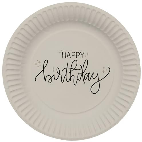 Folat 68682 Decorazione di compleanno Nero, Crema, Champagne Oro - Piatti - Crème Noir - 23 cm - 8 pezzi - Un servizio da tavola elegante e adorabile di buon compleanno