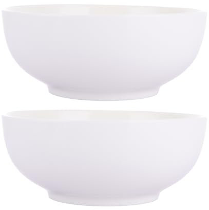 WOPPLXY 2 PCS Large Salad Bowl, 1400ML Porcelain Big White Serving Bowl Cereal Bowl, 8 Inch Ceramic Solid Pho Soup Bowl Serving Dishes Breakfast Bowl