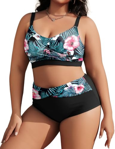 Tuopuda Women's Two Piece Swimsuit Plus Size V Neck High Waisted Beachwear