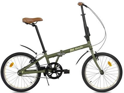 FabricBike Klappfahrrad, Alu-Rahmen, Single Speed, klapprad 20 Zoll, Folding, klapp Fahrrad, Klapprad Erwachsene, Fabric Bike Folding Bike (Cayman Green W/Mudguard)