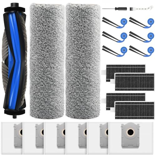 Lot de 21 Accessoires pour Robot Aspirateur Ecovacs Deebot X9 PRO Omni, avec 1 Brosse Principale, 2 Rouleau Serpillère, 6 Sacs à Poussière, 4 Filtres, 6 Brosses Latérales, 1 Brosse de Nettoyage