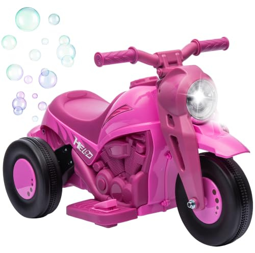 AIYAPLAY Moto Électrique Enfants 3 Roues 6 V 3 km/h 2 à 5 Ans Rose | Voiture Électrique Enfants, Effets Lumineux et Sonores, Fonction Bulles, Charge Max. 30 kg