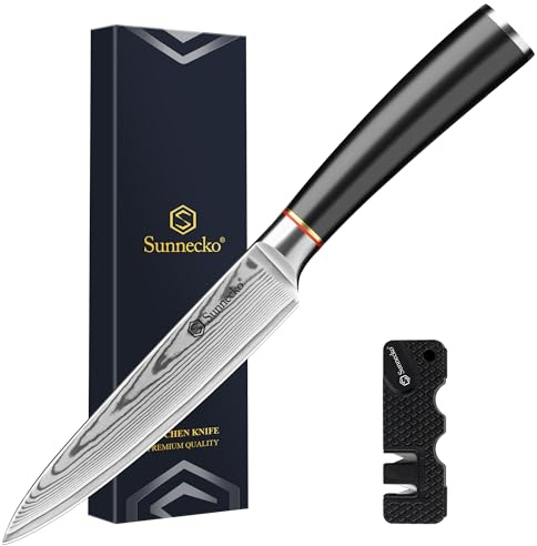 Sunnecko Damast Allzweckmesser 13CM, Rostfrei Damastmesser