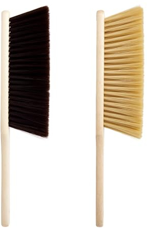 XXFLOWER 2 scope a mano con manico lungo in legno, setole morbide per la rimozione della polvere come spazzatrice a mano, scopa per camino, spazzola per tappezzeria, spazzola per la polvere, scopa da