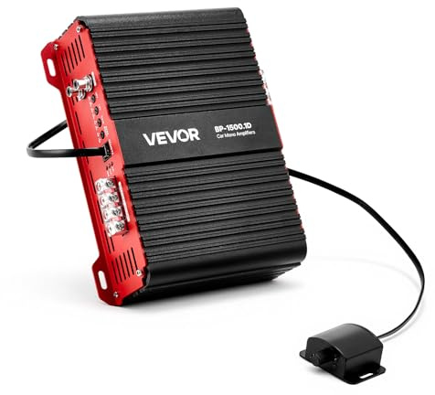 VEVOR Amplificatore Monoblocco per Auto Classe D con Controllo Remoto del Livello del Subwoofer 1500 W, Filtro Passa-Basso, Potenziamento dei Bassi, Spostamento di Fase, Controllo del Volume
