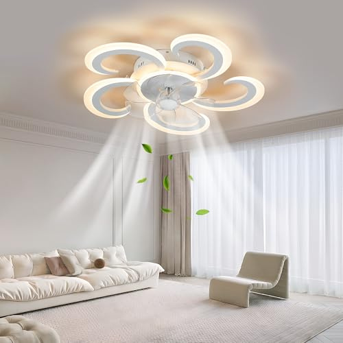 MOUNM Ventilatori da Soffitto con Luce e Telecomando, Lampadario con Ventilatore da Soffitto, Lampadario LED Dimmerabile 3000K-6000K, 50W(37W+13W) 3600Lumens, Ventilatore a Soffitto con Luce, 62cm