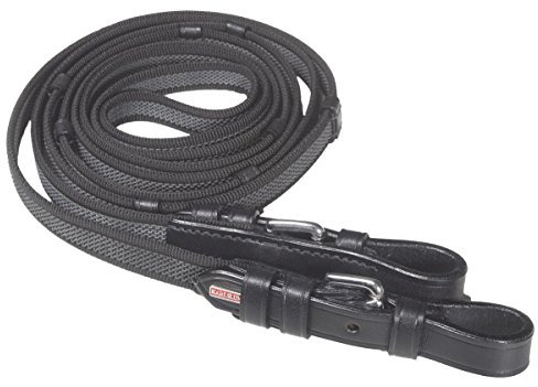 Karlslund Supergrip Zügel mit Schnallen, Mit Stegen, Schwarz, Chrom