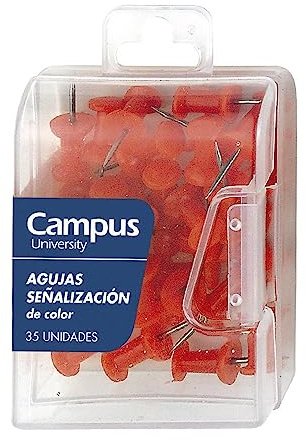 Campus University - Pack de 35 Chinchetas Rojas para Mapas, Pines de Empuje, Chinchetas Corcho, Chinchetas Aguja para el tablero de Anuncios, Marca de Mapa, Corcho, Panel de Anuncios (35 Rojas)