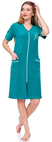 Brighton Robes Women's Terry Cotton Zipper Front Short Sleeve Two Pocket Robe Sleepwear Beach Dress (XX-Large, Green)