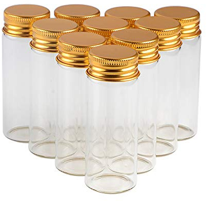 Jarvials 40ml Transparent Glass Jars With Aluminium Screw Cap Empty Bottles Golden Lids Glass Bottles 12units (12, 40ML-gold-cap)