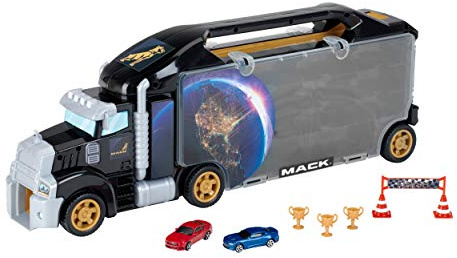 Theo Klein 3500 Mack Sammelkoffer Truck mit integrierter Abfahrtsrampe | 26 Staufächer | Rampe für Coole Rennen | Maße: 62,9 cm x 12 cm x 23,6 cm | Spielzeug für Kinder ab 3 Jahren