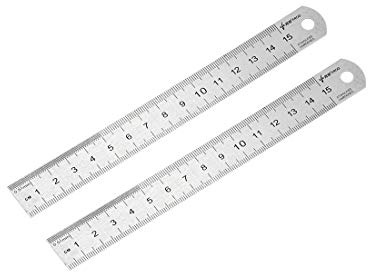 sourcing map Recta Regla 15cm 6 Pulgadas Métrico Acero Inoxidable Medición Herramienta con Colgante Orificio 2uds