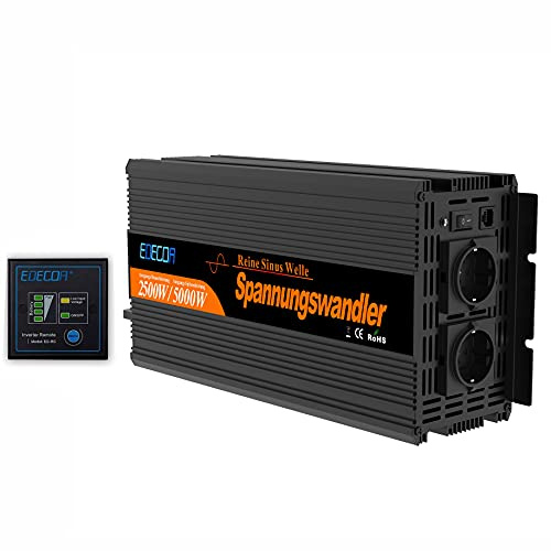 EDECOA Convertisseur Pur Sinus 12v 220v onduleur 2500w avec télécommande Onduleur Onde sinusoïdale Pure convertisseur 12v 230v (2500w Pro)