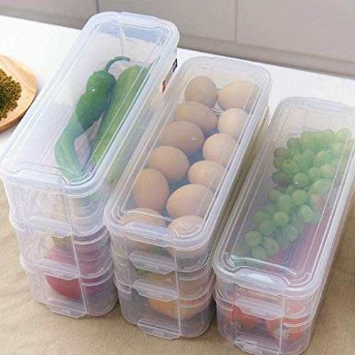 Thrink 3 Layer Fridge Freezer Storage Box | Kitchen Cabinet Organizer | Stackable Boxes with Lids | clear in design | Slimline Design | 1 Deeper Box 8 x 30 x 11.5cm and 2 Shallow Box 6 x 30 x 11.5cm