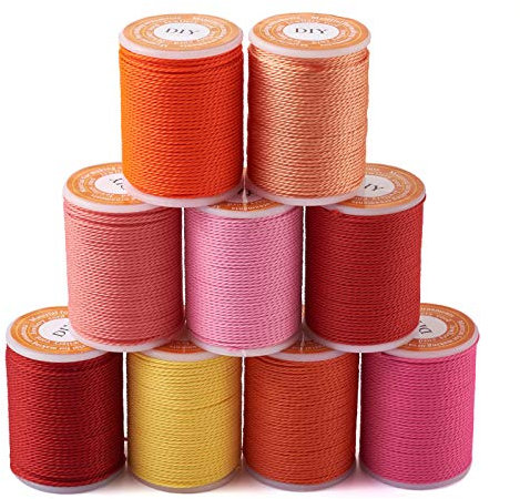Bachóften - Cordones de poliéster encerado de 108 yardas de 1 mm, 9 rollos de cuerda de macramé para joyería trenzada, collares y manualidades, 9 colores