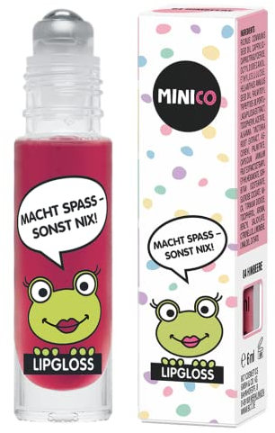 MINICO Premium Lipgloss Roll-On für Mädchen Himbeere Aroma, natürliche Inhaltsstoffe, sehr gut verträglich, speziell für Kinder, naturbasiert Farbstoffen, dermatologisch getestet
