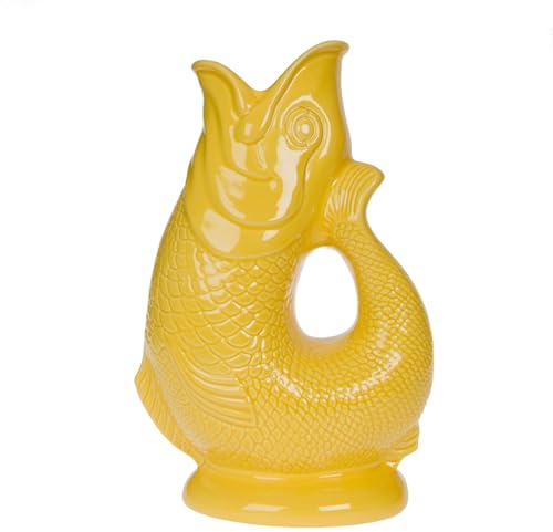 Gurgly Brocca Gialla Iconica Glug Grande 28cm 1,4L – Brocca per Acqua da Pesce, Vaso da Pesce Decorativo, Ornamento, Caraffa