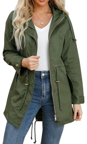 Ciguo Women's Ligtweight Jackets Anorak Utility Drawstring Waist Hoodie Zip Up Fall Casual Coat with Pockets