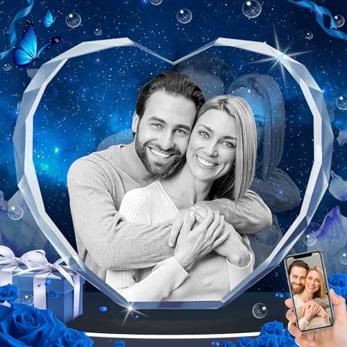 RUIOU 3D Crystal Photo, Personalized Mom Gifts for Mothers Day, Women, Her, Wife, Couple, Custom Gifts With Your Own Photo, Laser Etched Glass Picture for Anniversary, Heart, S