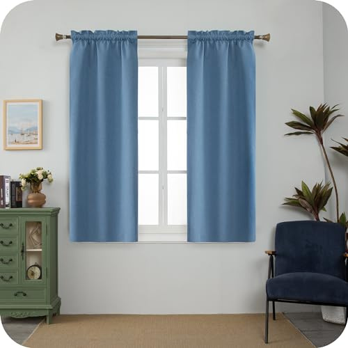 GIRASOLE HOME Coppia Tende Barbados Termiche Totalmente Oscuranti 2 Pannelli da 55x130cm con Tasca, Denim