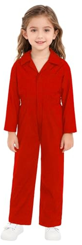 Jugaoge Boys Girls Jumpsuit Overall Mechanic Costume Long Sleeve Overalls Boiler Suit Cargo Coveralls Red 13-14 Years