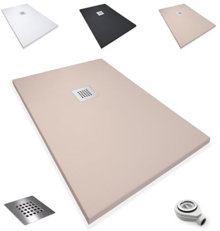 Platos de Ducha Antideslizantes de Resina, Antibacterianos, Resistentes al Calor y Rayados, Nula Absorción de Agua, Blanco, Negro y Beige (Beige, 70 x 170)