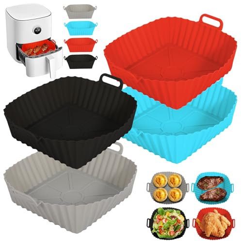 PQETBV 4 Pezzi Contenitori in Silicone per Friggitrice ad Aria, 21 cm Teglia Applicabile Airfryer