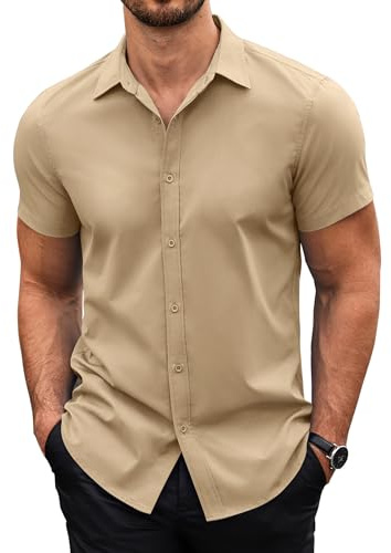 COOFANDY Camisa Hombre Manga Corta con Botones Camisa Business Casual Verano Corte Regular Fit Shirt