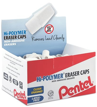 Pentel Hi-Polymer Eraser Caps, White, Box of 144 Caps (ZEH-02)