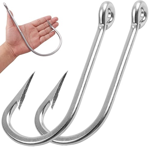 Grands hameçons géants en forme de requin et d'alligator en acier inoxydable pour pêche en mer extra fort pour requin, espadon, thon, poisson-chat, taille 12/0-8 pièces